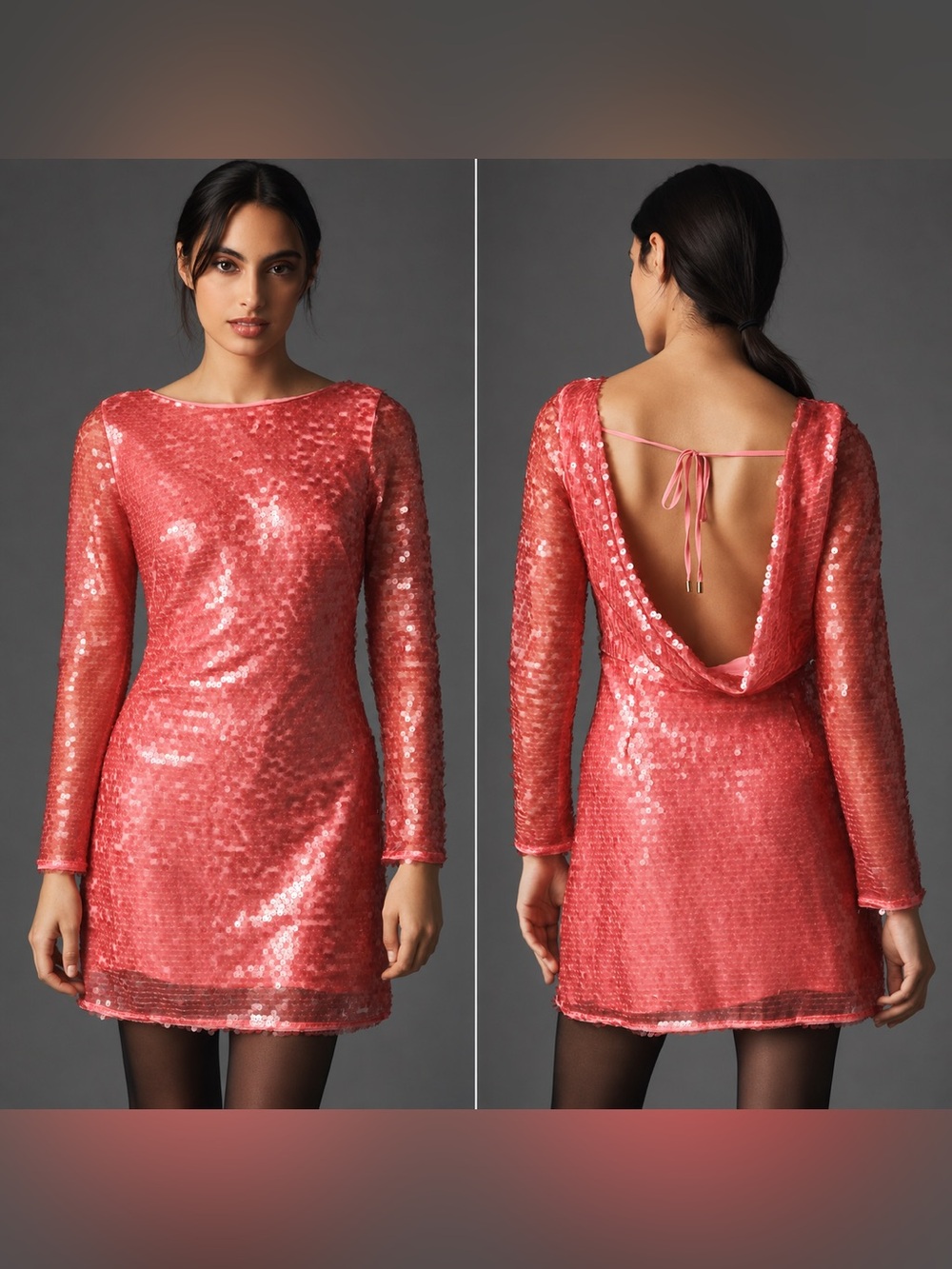 NEW ANTHROPOLOGIE Pink Sequin Drape-Back Mini Dress Size 6